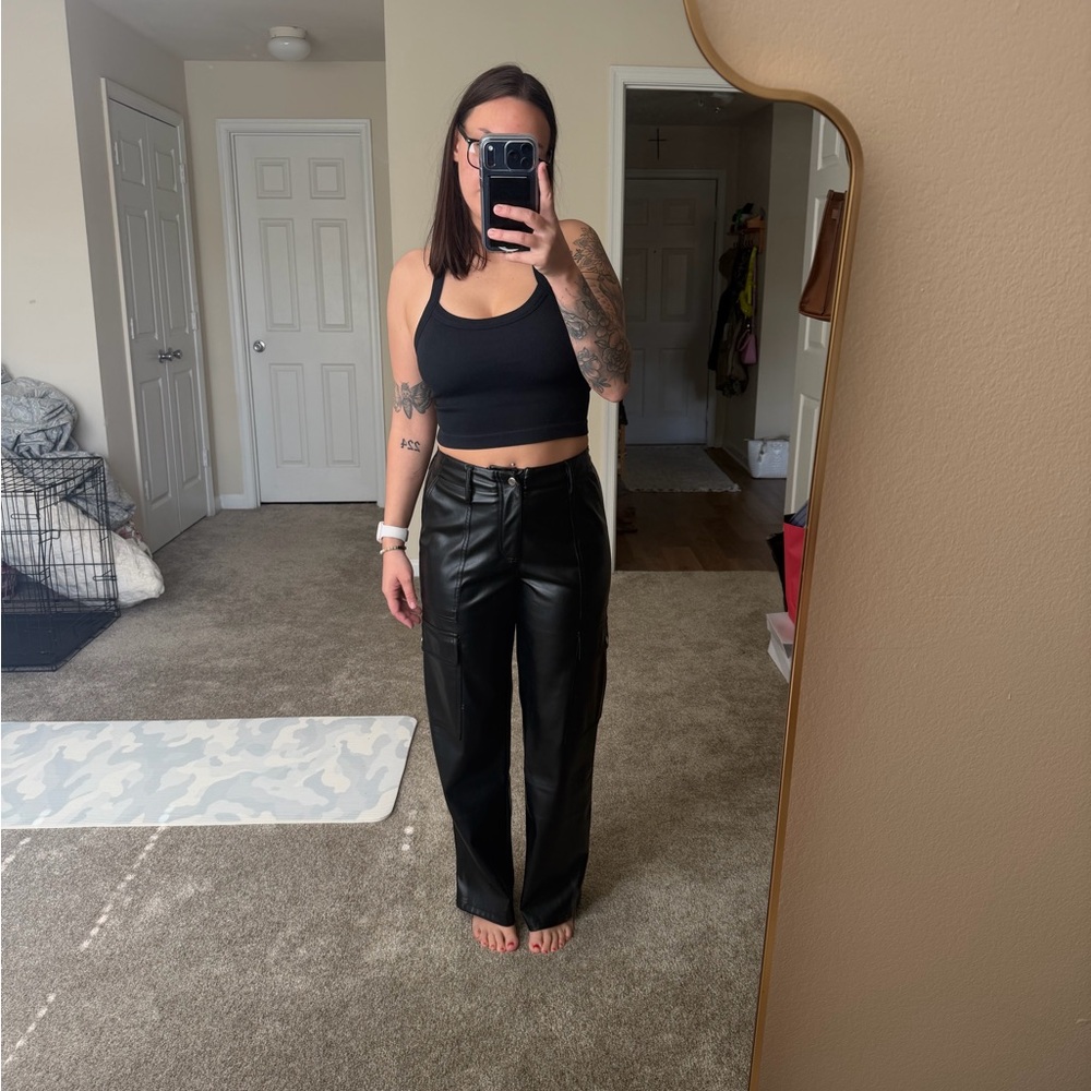 Forever 21 Black Faux Leather Wide-Leg Pants